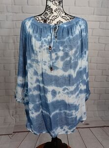 Alyx womens long sleeve geometric print tie front semi sheer top sz 2x nwt b32